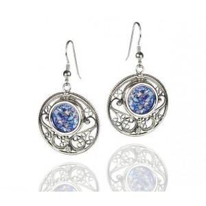 Rafael Jewelry Sterling Silver Earrings with Roman Glass & Carvings Brincos