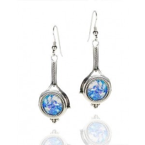 Rafael Jewelry Sterling Silver Dangling Earrings with Roman Glass Brincos
