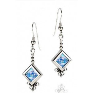 Rafael Jewelry Rectangular Sterling Silver Earrings with Roman Glass
 Brincos