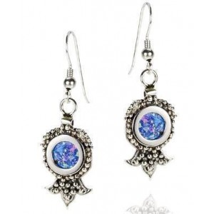 Rafael Jewelry Pomegranate Sterling Silver Earrings with Roman Glass Joias Judaicas
