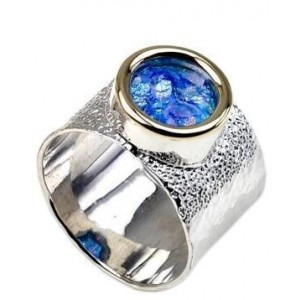 Sterling Silver Ring with Roman Glass and 9k Yellow Gold-Rafael Jewelry Joias Judaicas