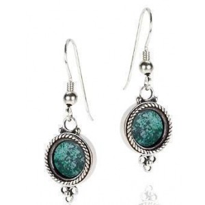 Rafael Jewelry Sterling Silver Round Earrings with Eilat Stone & Filigree Joias Judaicas