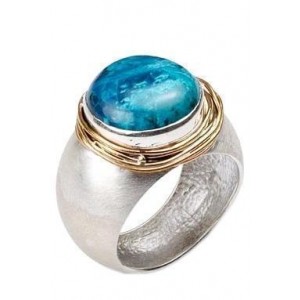 Sterling Silver Ring With Eilat Stone and Gold-Plated Strings by Rafael Jewelry Joias Judaicas