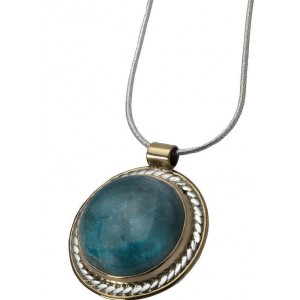 Round Eilat Stone Pendant in Silver & Gold-Plating by Rafael Jewelry Joias Judaicas