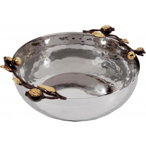 Deep Stainless Steel Bowl with Pomegranate Design by Yair Emanuel Judaica
