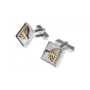 Square Cufflinks in Sterling Silver with Menorah by Rafael Jewelry Acessórios
