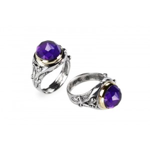 Sterling Silver Ring with Amethyst Stone and Gold-Plating by Rafael Jewelry Joias Judaicas