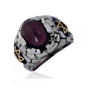 Sterling Silver Jerusalem Ring with Garnet & Gold Star of David by Rafael Jewelry Joias Judaicas