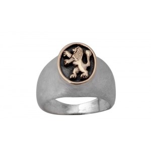 Rafael Jewelry Sterling Silver Ring with Lion of Judah in 9k Yellow Gold Joias Judaicas