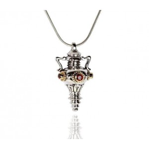Water Jug Pendant in Sterling Silver with Yellow Gold & Garnet by Rafael Jewelry Joias Judaicas