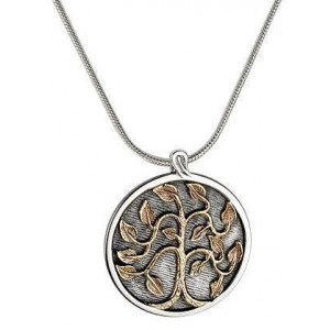Round Pendant in Sterling Silver with 9k Yellow Gold Tree of Life by Rafael Jewelry Joias Judaicas