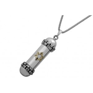 Rafael Jewelry Sterling Silver Amulet Pendant with Yellow Gold Star of David  Joias Judaicas