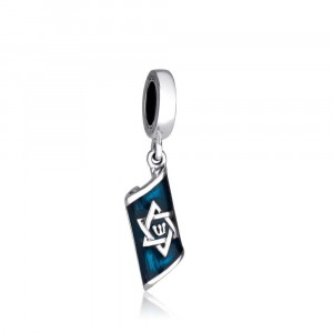 Mezuzah Charm with Star of David in Blue Enamel and Sterling Silver Joias Judaicas
