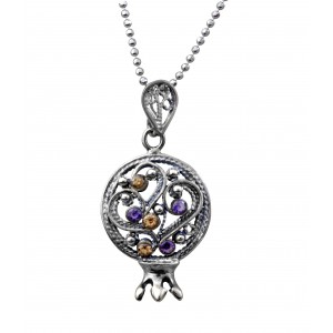 Pomegranate Filigree Pendant in Sterling Silver with Gems by Rafael Jewelry Joias Judaicas
