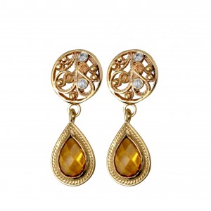Drop Earrings in 14k Yellow Gold with Champagne Gems by Rafael Jewelry Joias Judaicas