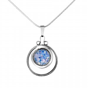 Sterling Silver Pendant Circle Shaped with Roman Glass by Estee Brook Artistas e Marcas