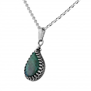 Sterling Silver Pendant with Eilat Stone in Drop Shape by Rafael Jewelry Joias Judaicas