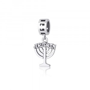 Menorah Charm with Jerusalem in Sterling Silver Default Category