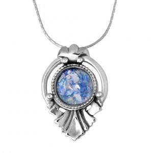 Roman Glass and Sterling Silver Drop Pendant by Rafael Jewelry Joias Judaicas