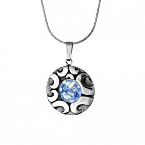 Round Roman Glass and Sterling Silver Pendant by Rafael Jewelry Joias Judaicas