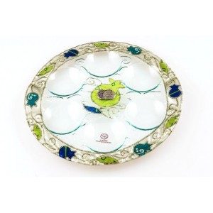 Rosh Hashanah Seder Plate with Blue Pomegranates in Glass Artistas e Marcas