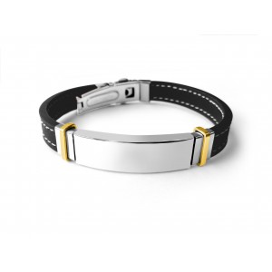 Men’s Bracelet in Leather and Stainless Steel  Judaica
