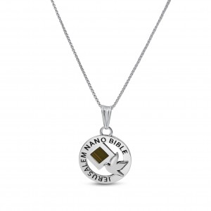 925 Silver Necklace with Nano Bible and Peace Dove Design Colares e Pingentes