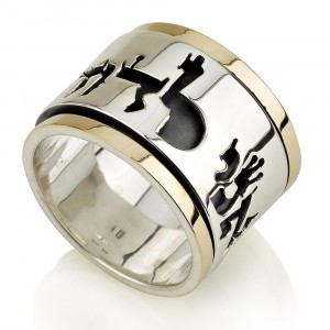 Sterling Silver and 14K Gold Torah Script Spinning Ring by Ben Jewelry
 Joias Judaicas