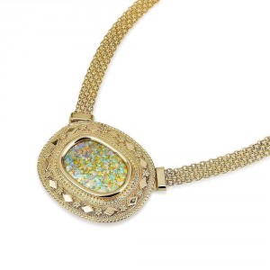 14K Gold Mesh Chain Necklace Featuring an Oval Roman Glass by Ben Jewelry
 Joias Judaicas