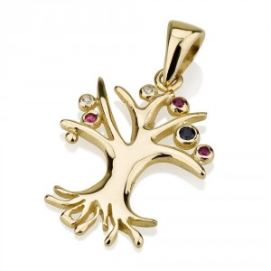 Tree of Life Pendant 14K Yellow Gold With Gemstones by Ben Jewelry Joias Judaicas