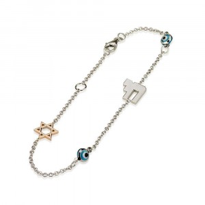 Evil Eye and Star of David Bracelet by Ben Jewelry in White Gold Pulseiras Judaicas
