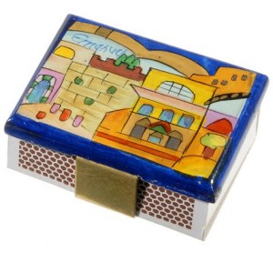 Caixa de Fósforo de Madeira com Vista de Jerusalém de Yair Emanuel  Judaica Moderna