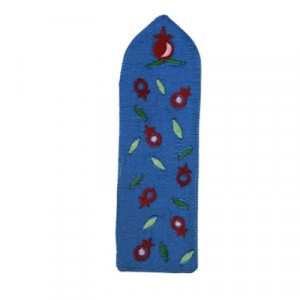 Yair Emanuel Raw Silk Embroidered Bookmark with Pomegranates in Blue Artistas e Marcas