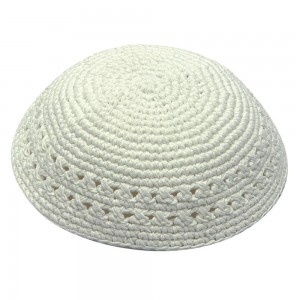 White Knitted Kippah with Two Rows of Air Holes Bar-Mitsvá

