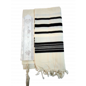 Talit de Lã Fina White Prima AA com Faixas Pretas e Brancas Judaica
