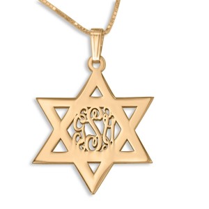 24K Gold-Plated Star of David Necklace With English Monogram Colares e Pingentes