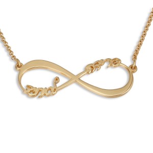 24K Gold Plated Infinity Necklace with Names Joias com Nome