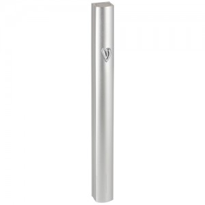 Silver Aluminum Mezuzah with Hebrew Letter Shin and Rounded Edges Mezuzás