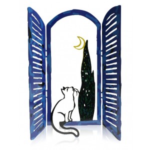 David Gerstein The Cat and The Moon Window Sculpture Arte de David Gerstein 