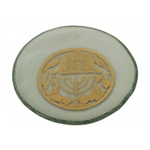 Glass Bowl with Gold Leaf Menorah, Ark and Judaica Items Decoração do Lar