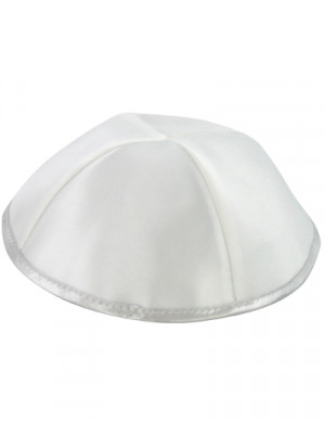 White Satin Kippah with Four Sections and Silver Rim (17cm) Kipás