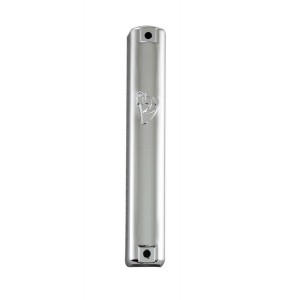 Silver Plastic Mezuzah with Large Traditional Shin and Plugs Mezuzás