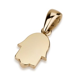 14k Yellow Gold Chamsa Pendant with Polished Surface Joias Judaicas
