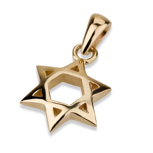 Pingente de Estrela de David de Ouro Amarelo 14k com Forma Convexa e Centro Recortado Joias Judaicas