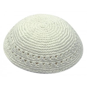 White Knitted Kippah with Two Rows of Small Air Holes Bar-Mitsvá

