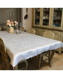 Tablecloth in White with Hebrew Text Large Toalhas de Mesa