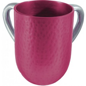 Yair Emanuel Red and Silver Hammered Anodized Aluminum Washing Cup Copos para Ablução