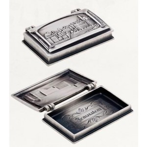 Silver Business Card Holder with Jerusalem Panoramic View and English Text Artistas e Marcas