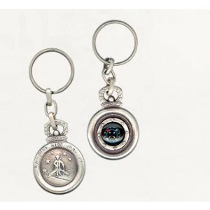 Silver Compass Keychain with Little Prince Illustration and Crown Chaveiros