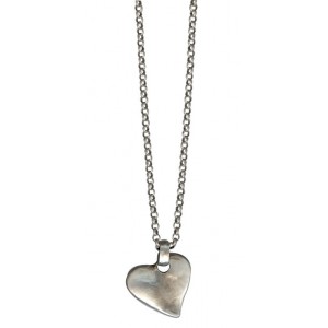 Silver Necklace with Link Chain & Hammered Heart Pendant Arte Israelense